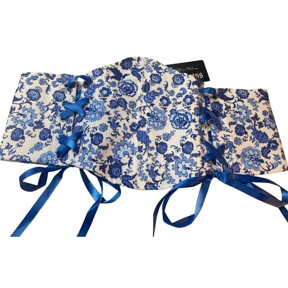 Scarlet Darkness Womens Floral Blue and White Corset Underbust Sz 10 Adjustable - Picture 1 of 3